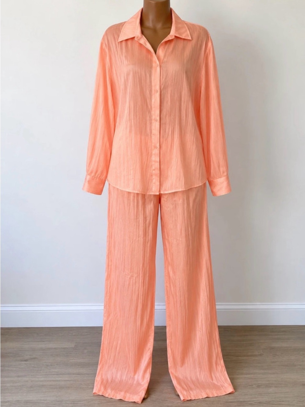 PrettyLittleThing Peach Satin Two-Piece Pajama Set